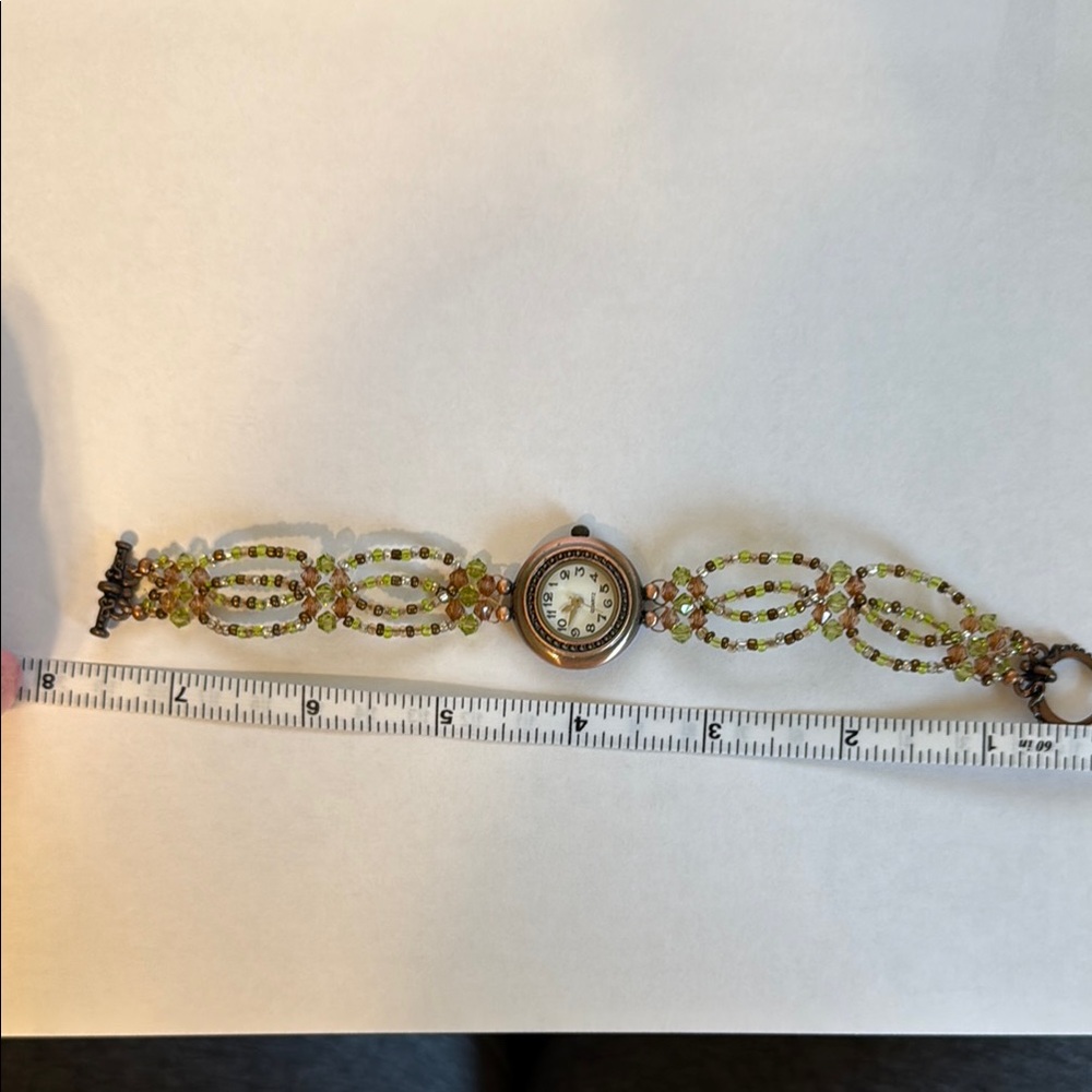 Beaded Watch Bracelet with Green and Brown Accents